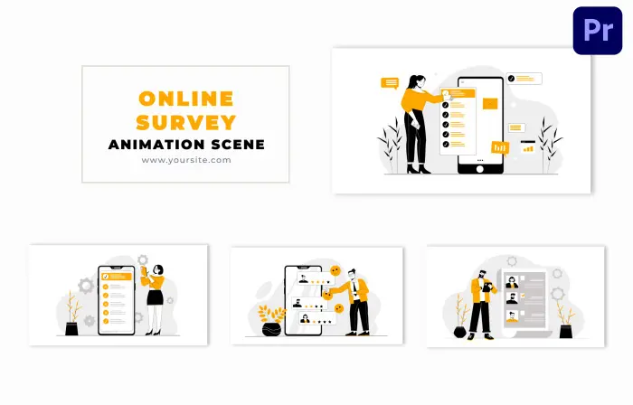 Online Survey Flat Design Character Animation Scene